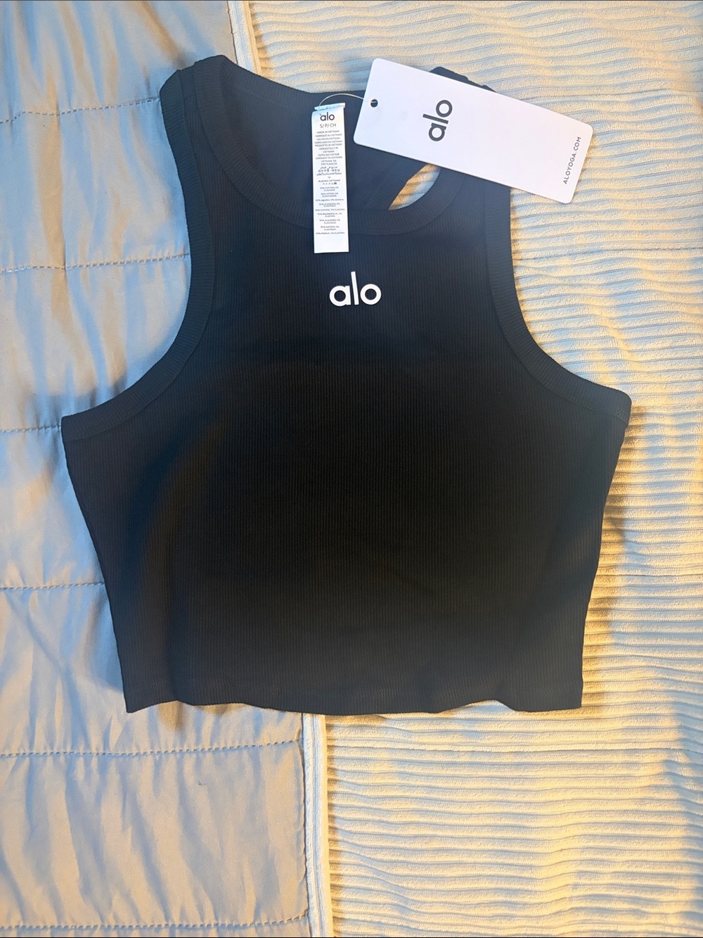 ALO Yoga Black Ribbed High-Neck Cropped Tank